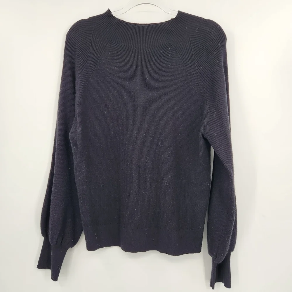 Maeve Anthropologie High Neck Ribbed Sweater Womens Size Large Black Balloon